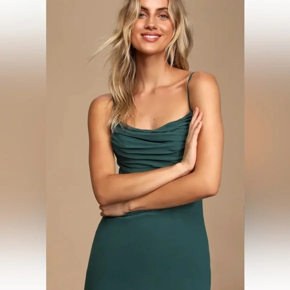 NWT Lulus Captivated Emerald Green Cowl Neck Maxi Dress Sz 4